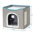 Cat Bed for Indoor Cats -Large Cat Cave for Pet Cat House with Fluffy Ball Hanging and Scratch Pad, Foldable Cat bed